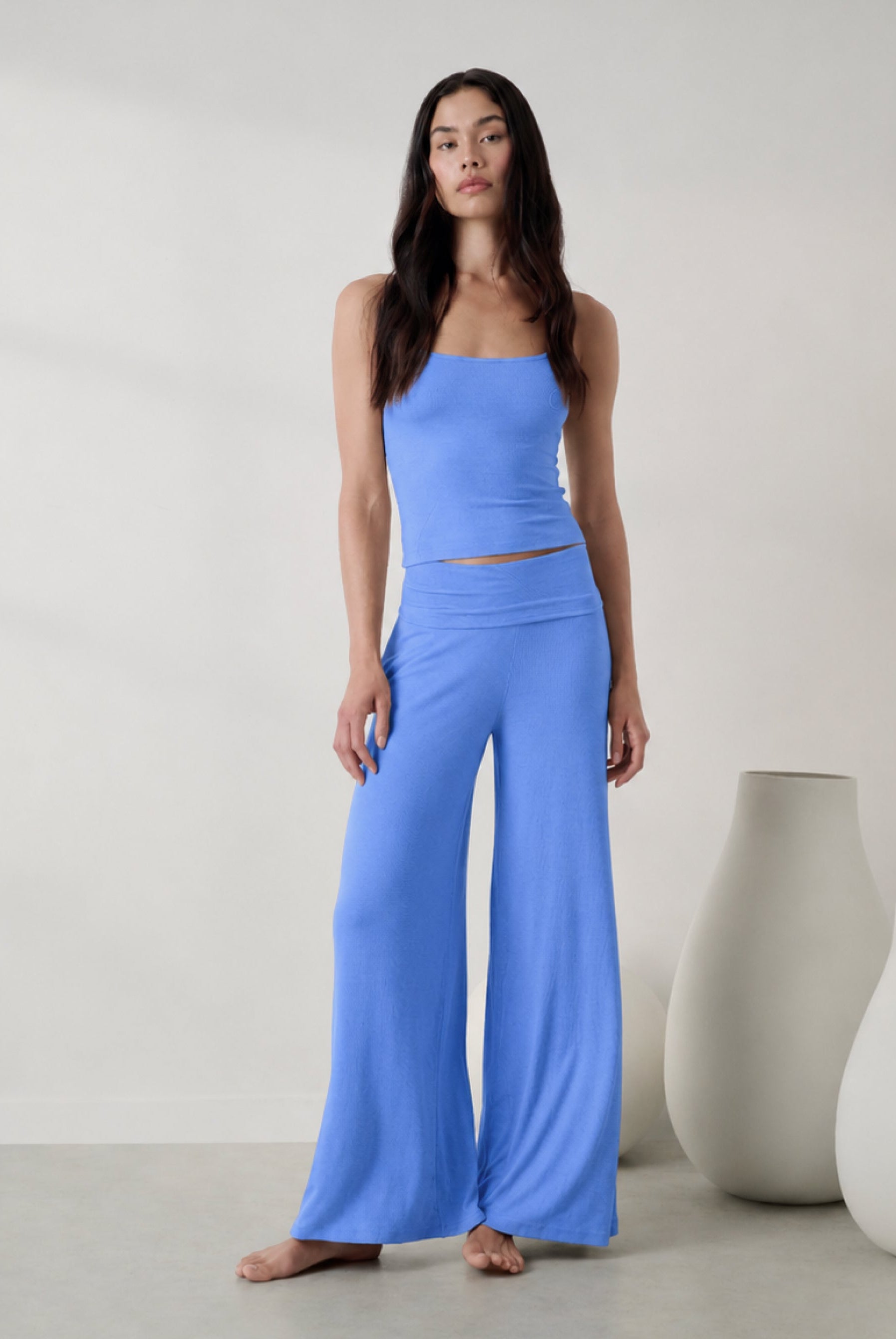 Lunya Pajamas - Soft Modal Rib Foldover Pant #Current Blue