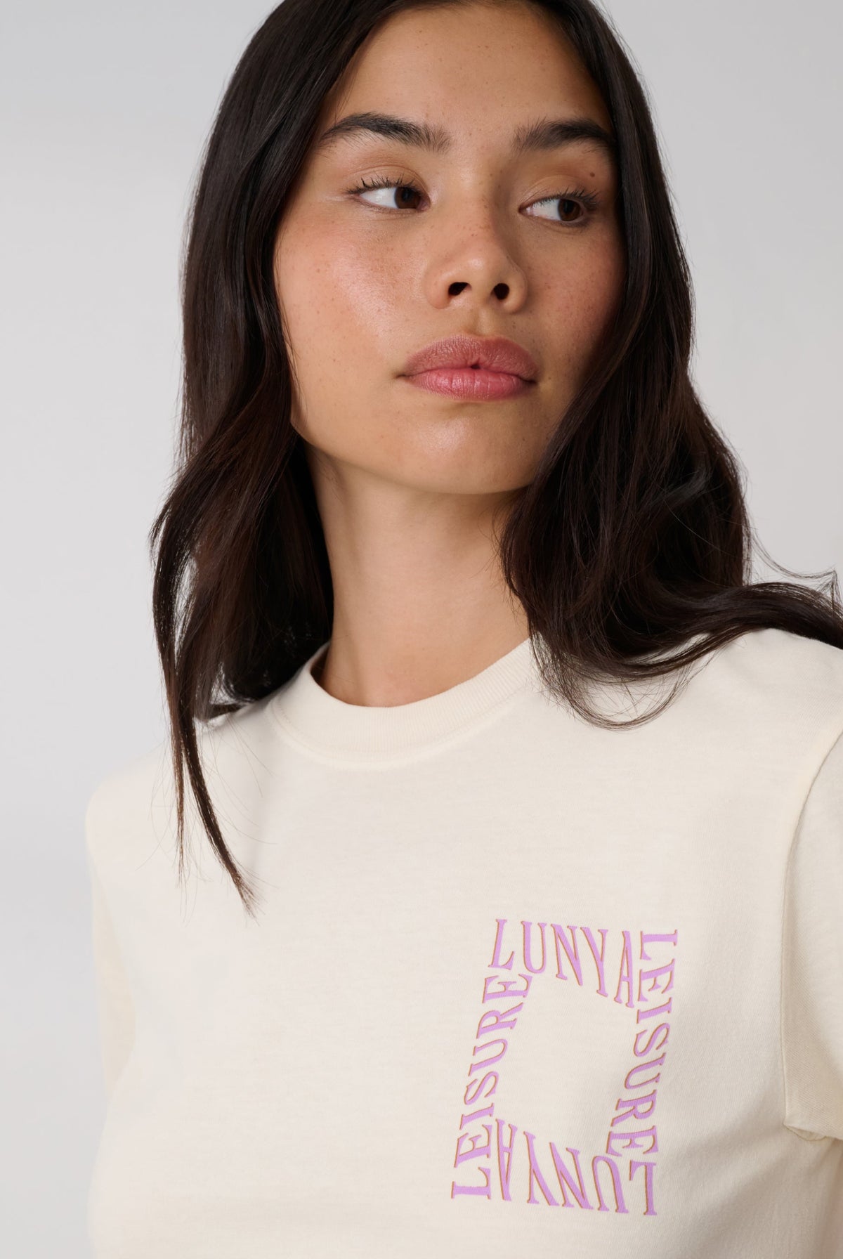 Lunya Cotton T-Shirt - THE GRAPHIC TEE #Lunya Leisure Bone/Lilac