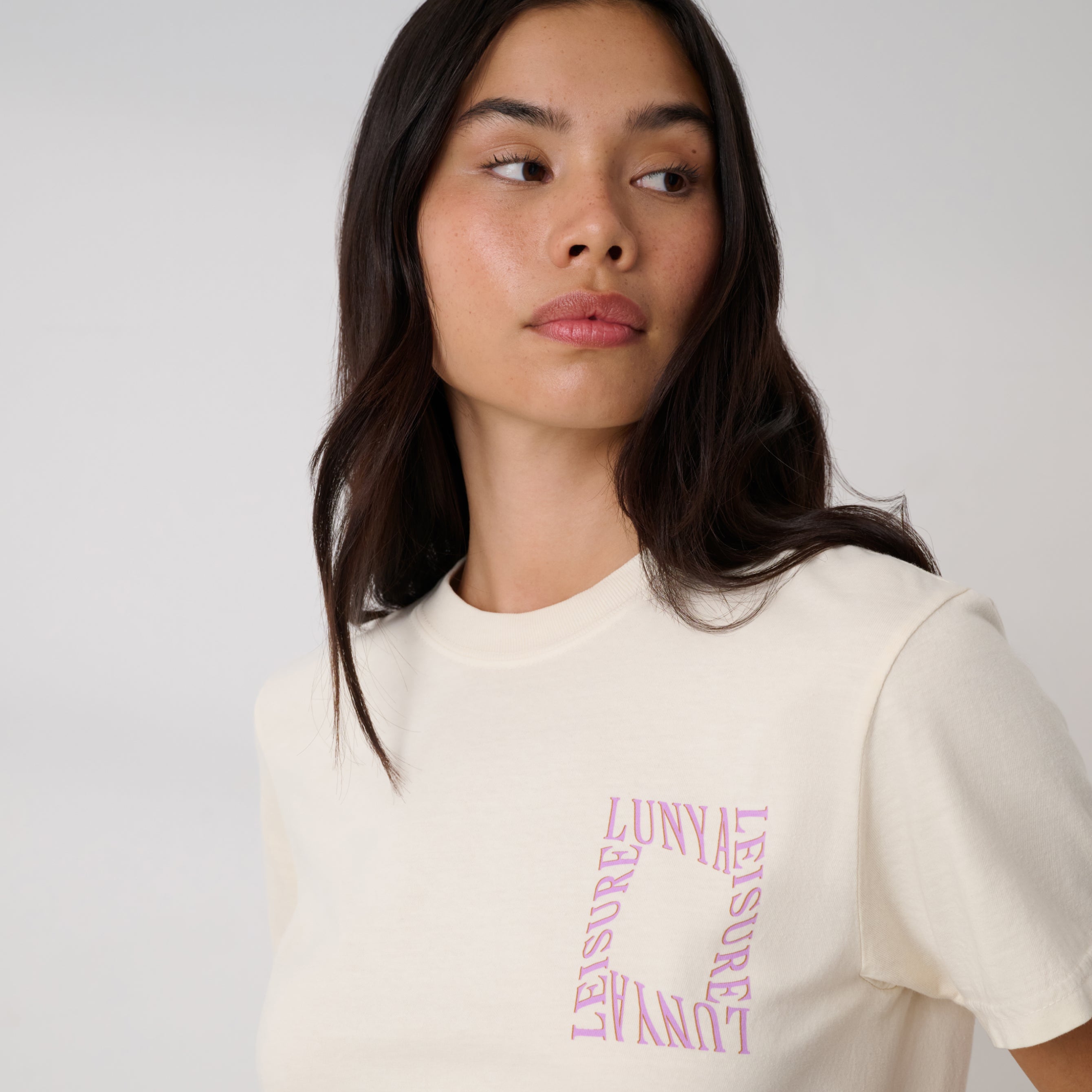 Lunya Cotton T-Shirt - THE GRAPHIC TEE #Lunya Leisure Bone/Lilac