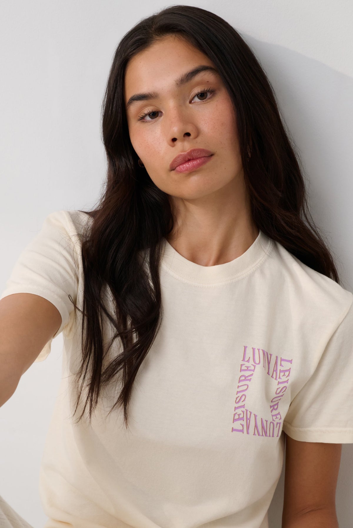 Lunya Cotton T-Shirt - THE GRAPHIC TEE #Lunya Leisure Bone/Lilac