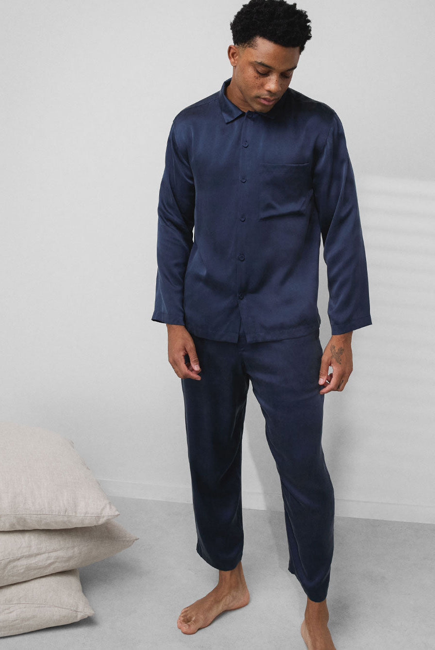 Lunya Men's Washable Silk Button Up Set- #Deep Blue
