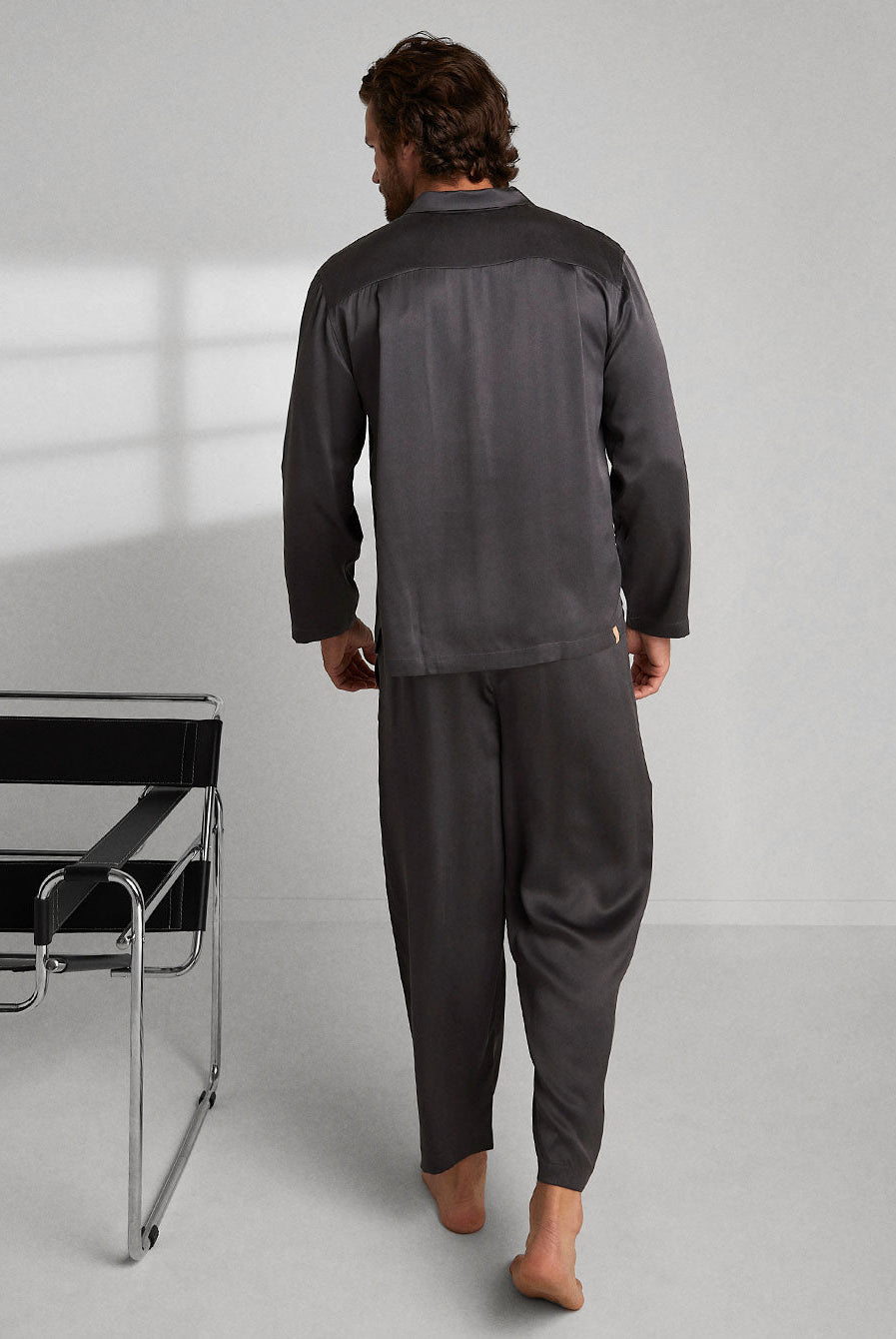 Lunya Men's Washable Silk Button Up Set- #Meditative Grey