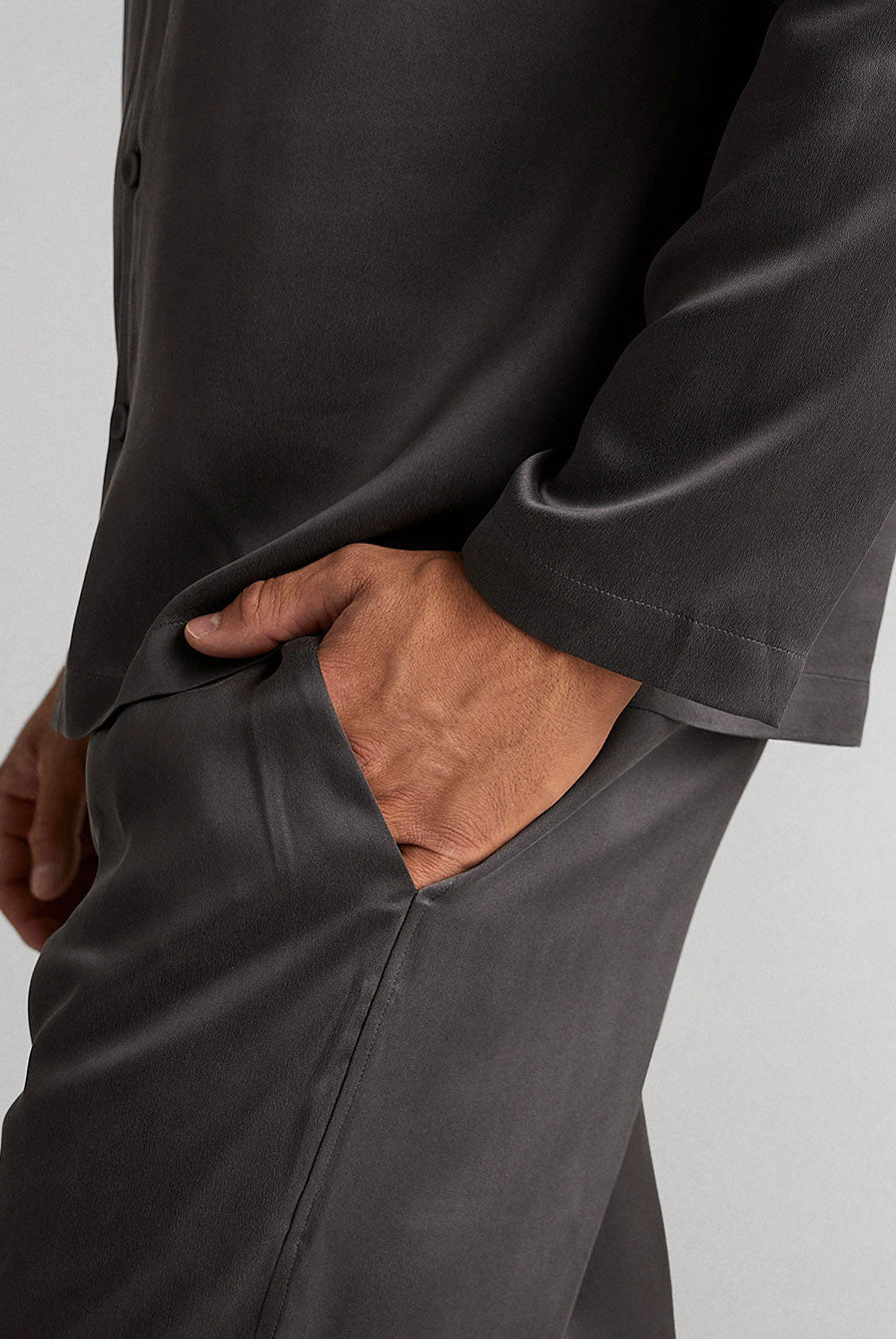 Lunya Men's Washable Silk Button Up Set- #Meditative Grey