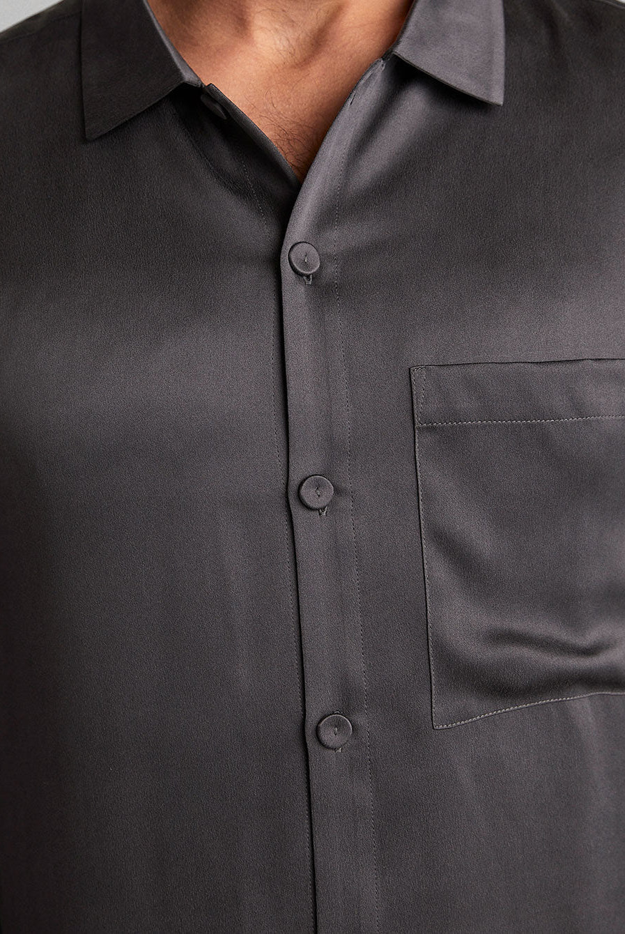 Lunya Men's Washable Silk Button Up Set- #Meditative Grey