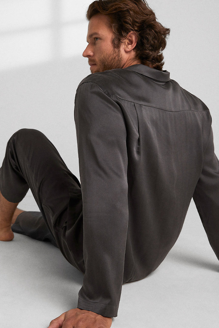 Lunya Men's Washable Silk Button Up Set- #Meditative Grey
