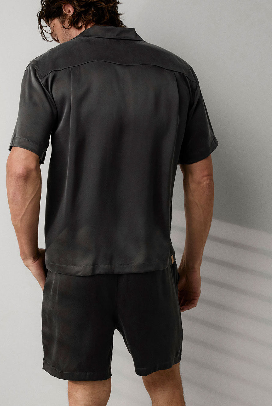 Lunya Men's Washable Silk Button Up Short Set - #Meditative Grey