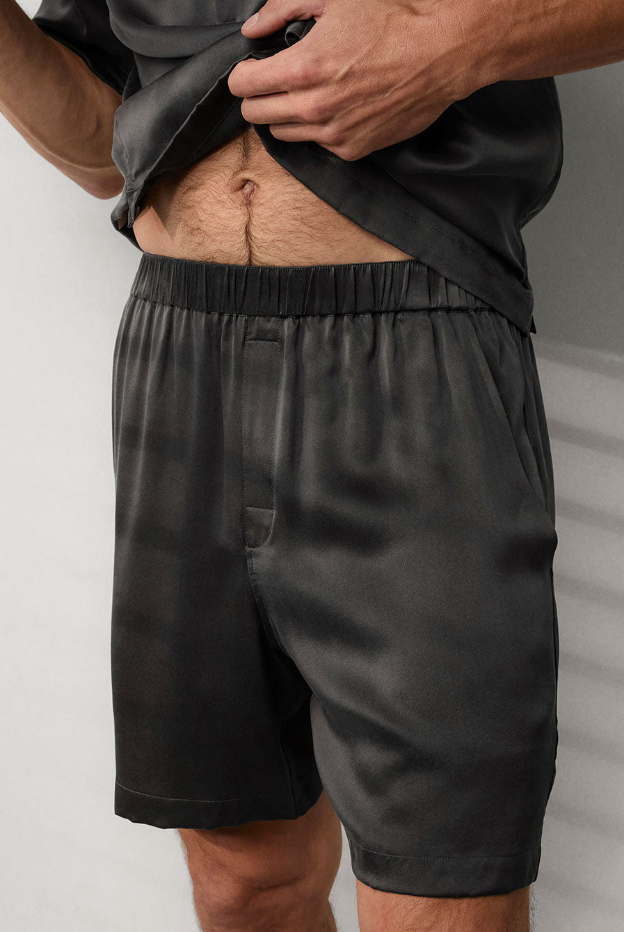 Lunya Men's Washable Silk Button Up Short Set - #Meditative Grey
