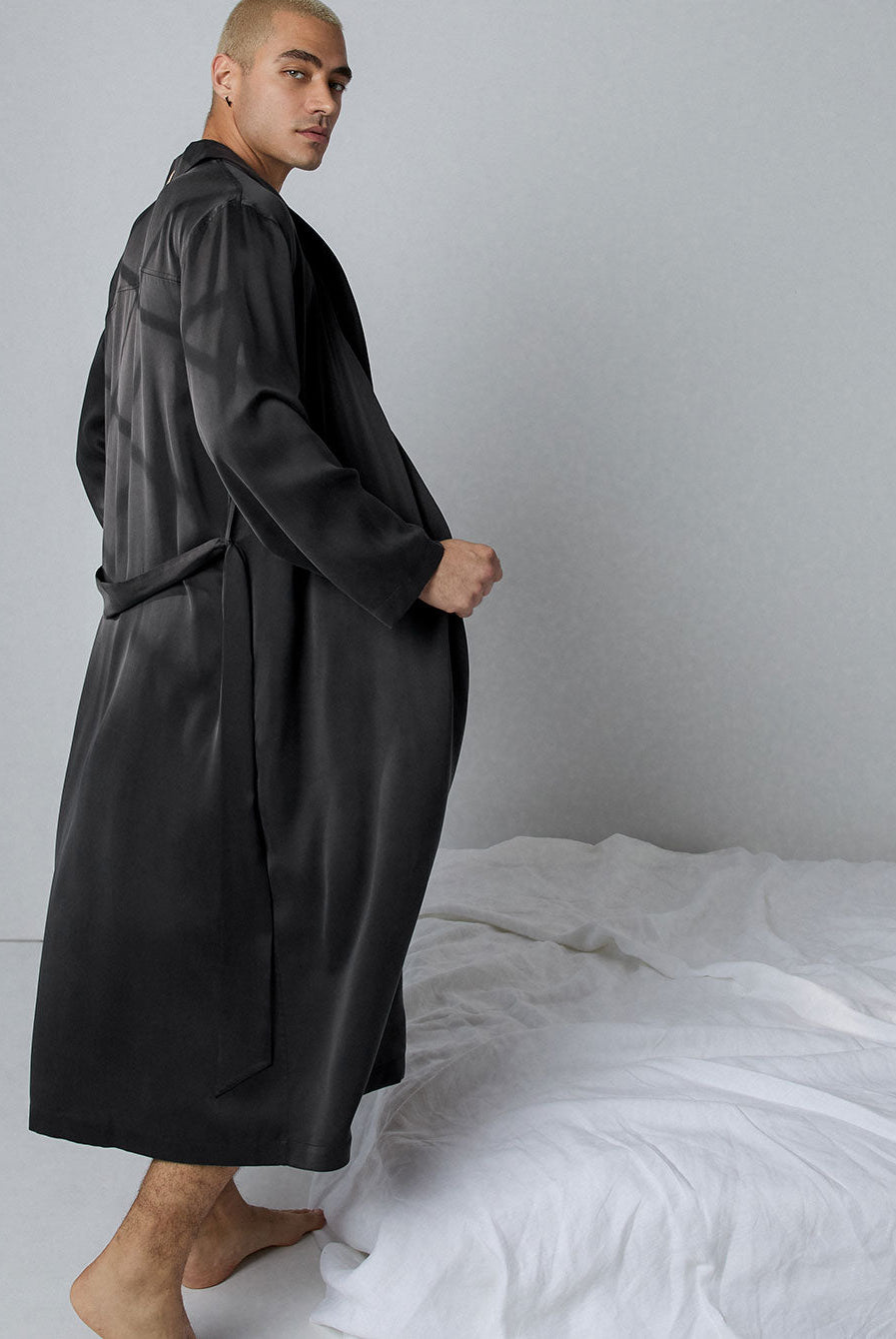 Men's Washable Silk Robe - #Immersed Black