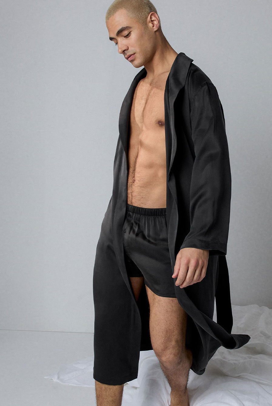 Men's Washable Silk Robe - #Immersed Black