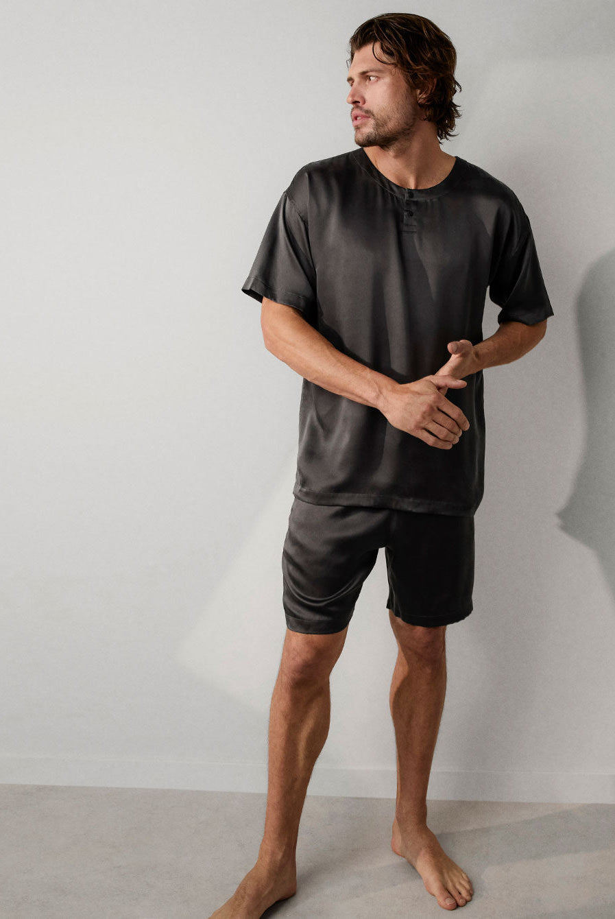 Lunya Men's Washable Silk Short Set- #Meditative Grey