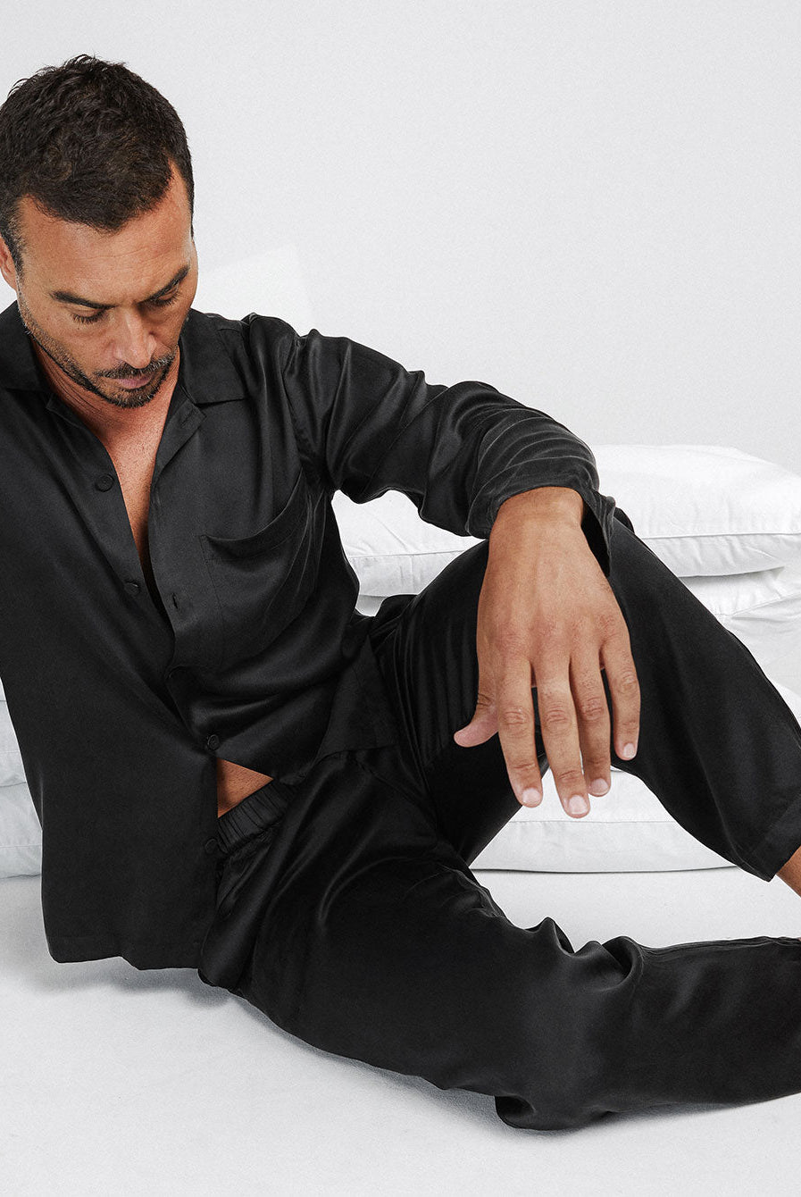 Lunya Men's Washable Silk Button Up Set- #Immersed Black