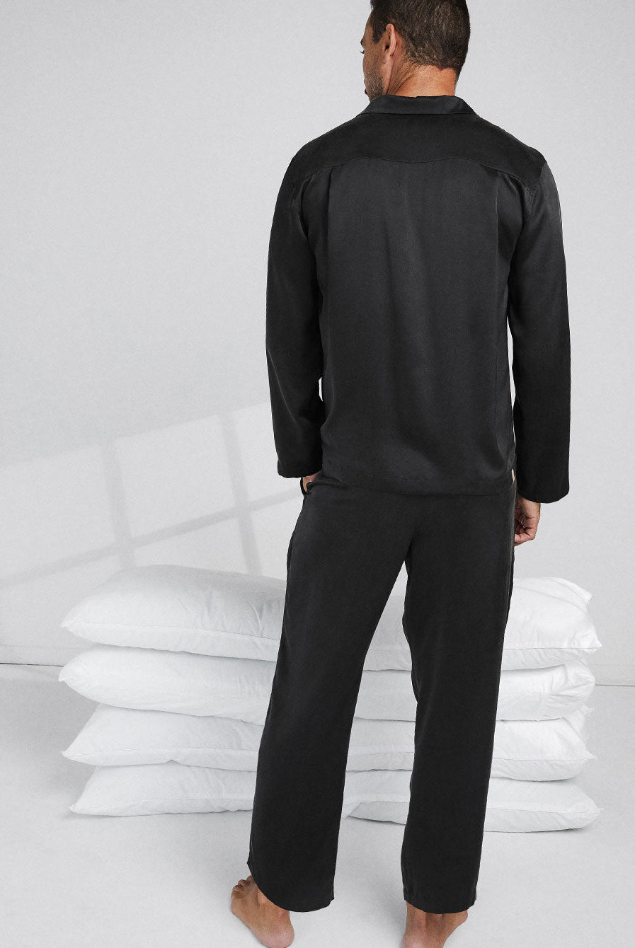 Lunya Men's Washable Silk Button Up Set- #Immersed Black