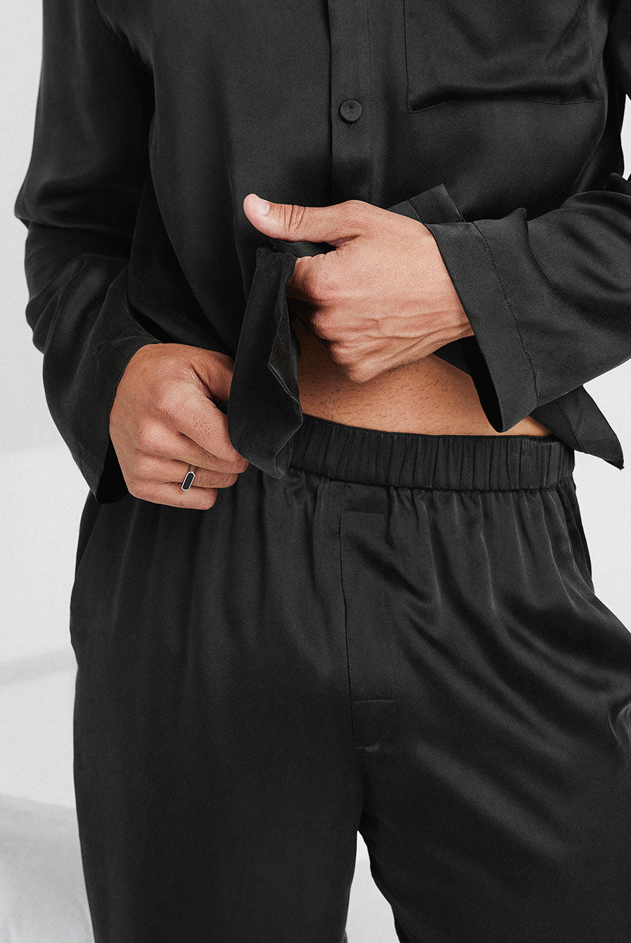 Lunya Men's Washable Silk Button Up Set- #Immersed Black