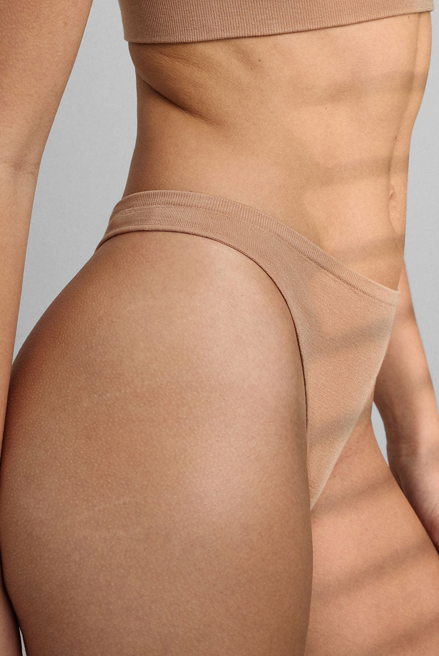 Lunya Intimates Seamless Modal High Cut Thong - #Hushed Tan