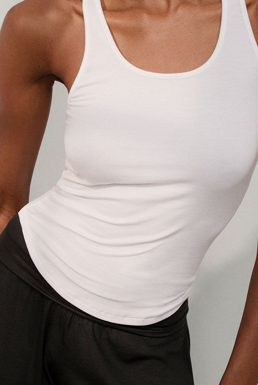 Lunya Pajamas Soft Modal Rib Curved Hem Tank - #Sincere White