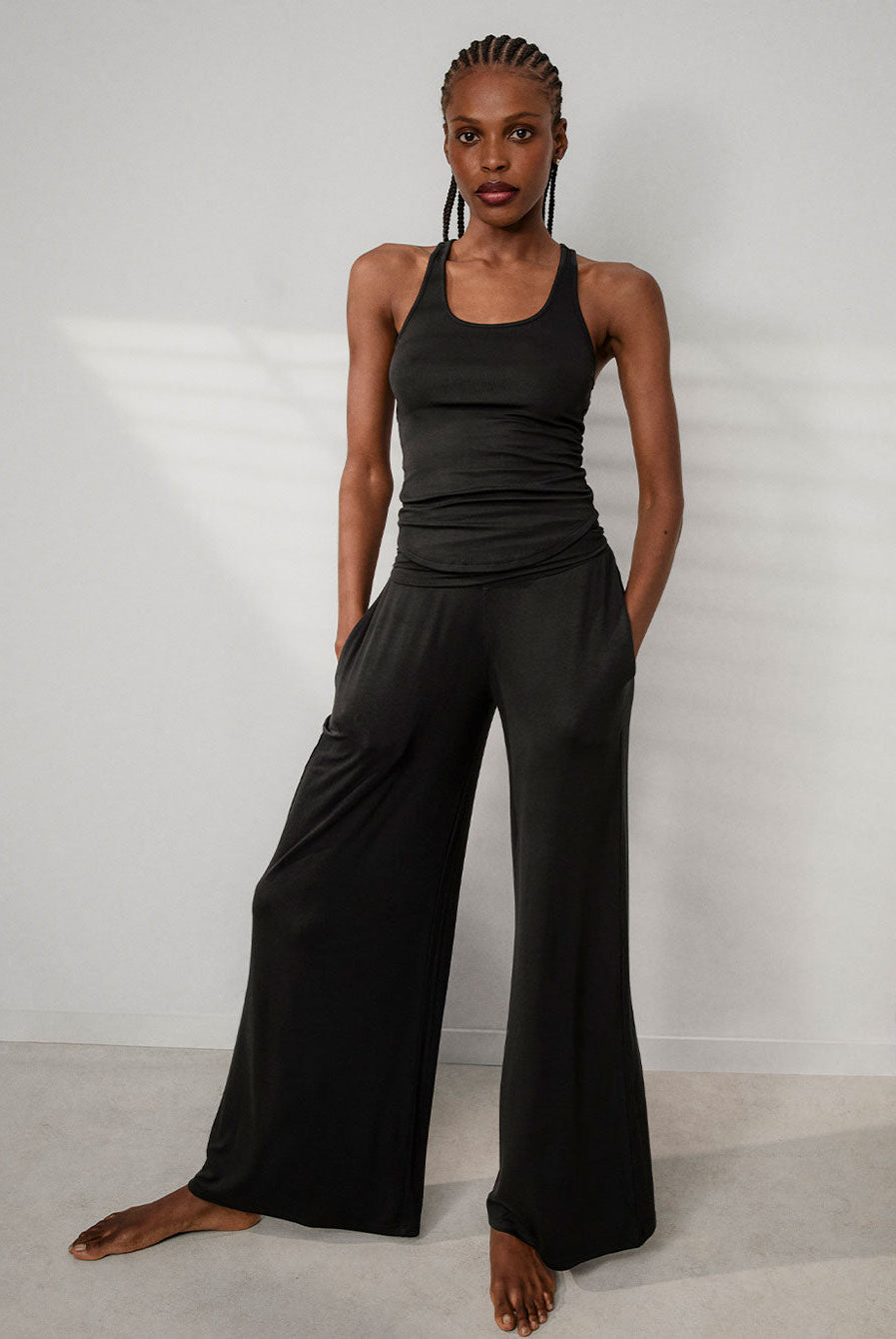 Lunya Loungewear Soft Modal Rib Fold Over Pant - #Immersed Black
