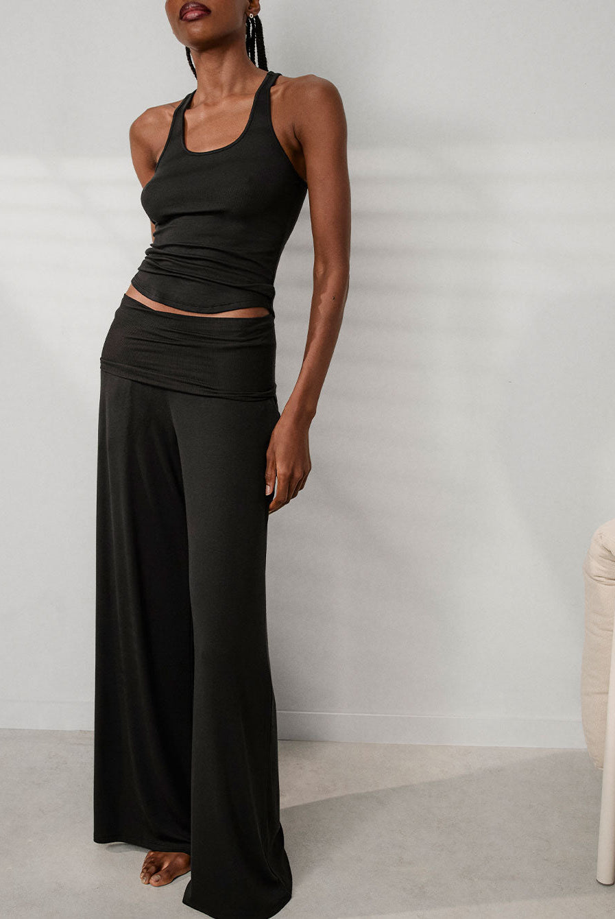 Lunya Loungewear Soft Modal Rib Fold Over Pant - #Immersed Black