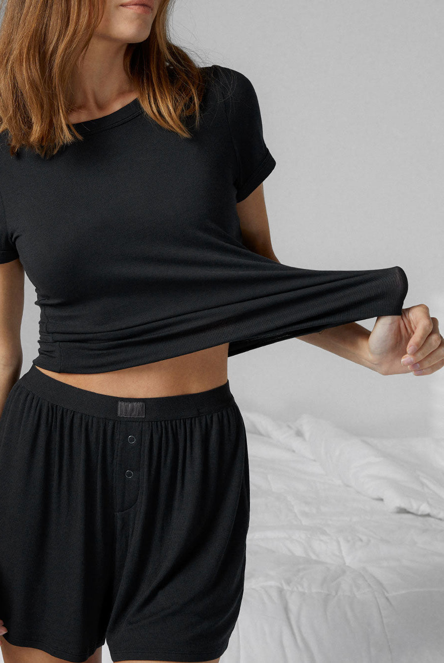 Soft Modal Rib Tee Short Set - #Immersed Black