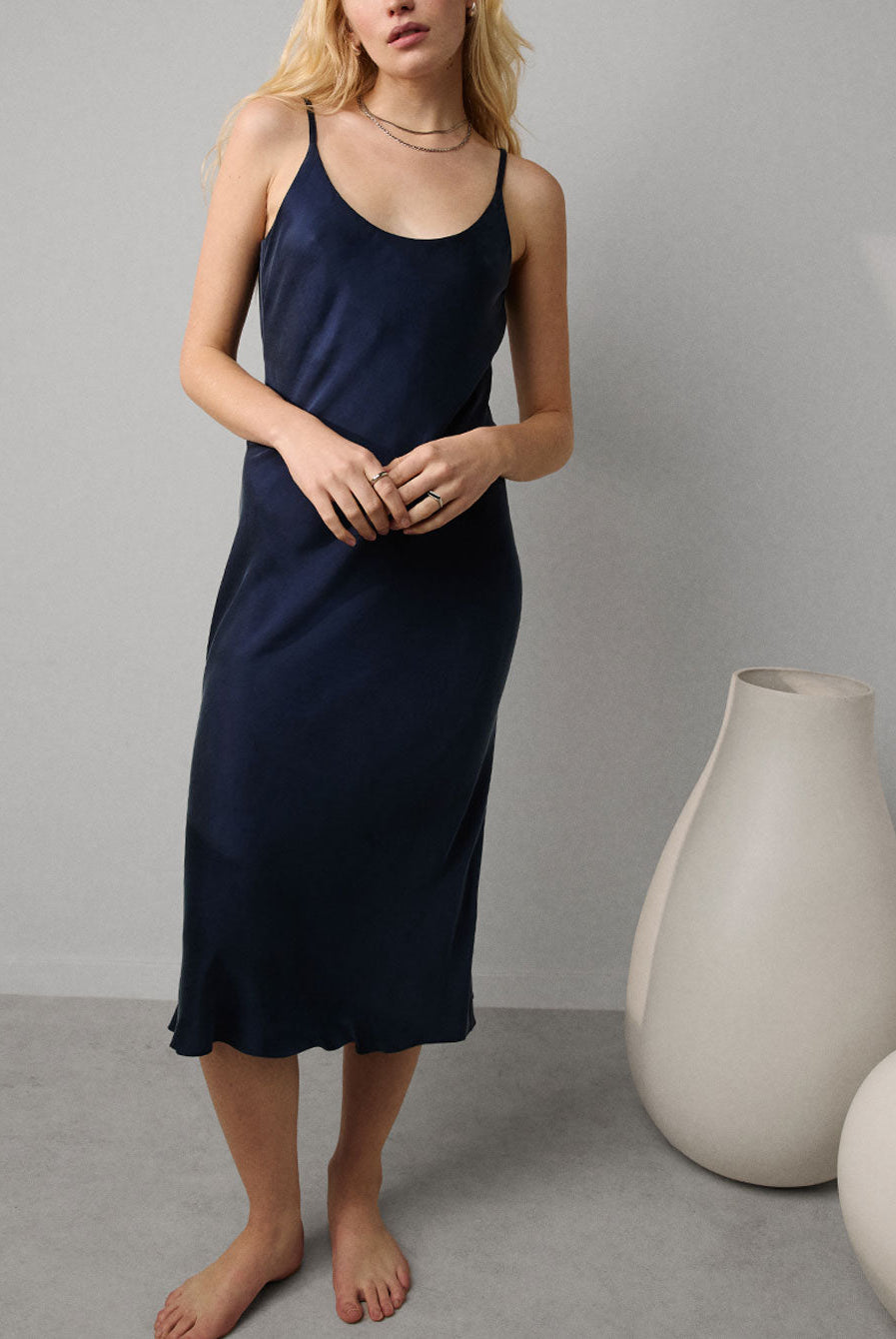 Lunya Pajama Washable Silk Bias Slip Dress - #Deep Blue
