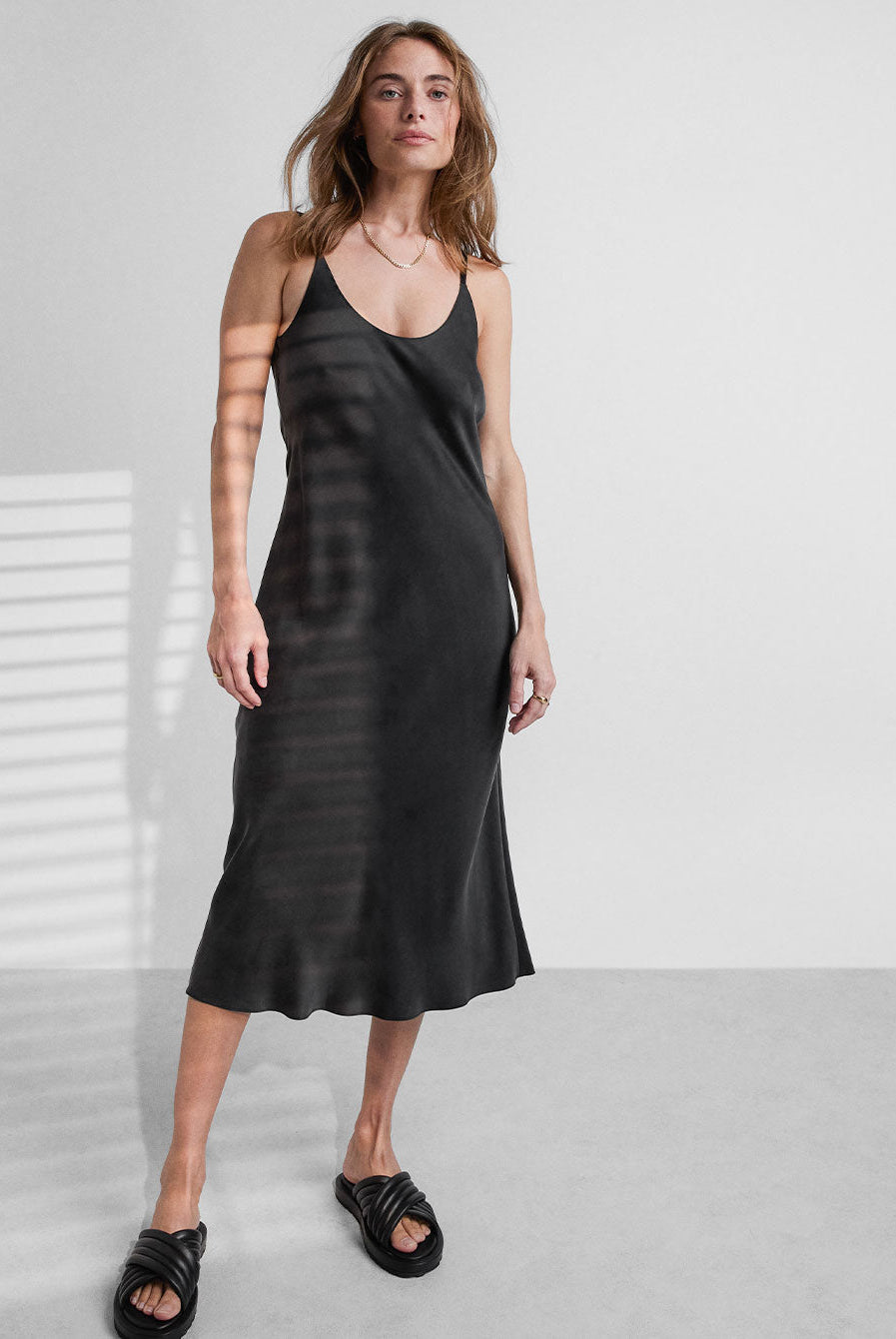 Lunya Pajama Washable Silk Bias Slip Dress - #Immersed Black