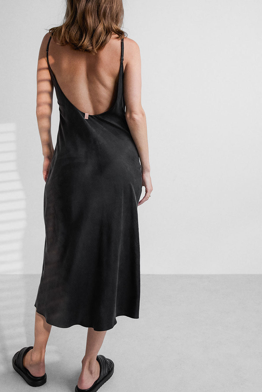 Lunya Pajama Washable Silk Bias Slip Dress - #Immersed Black
