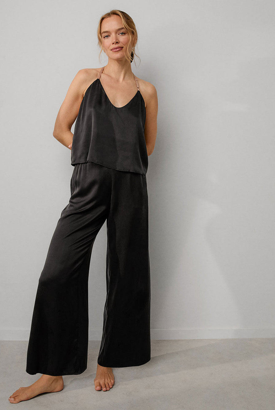 Lunya Sleepwear Washable Silk Cami Pant Set - #Immersed Black/Otium Tan