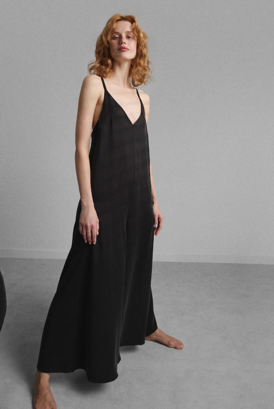 Lunya Sleepwear Washable Silk Elastic Strap Jumpsuit - #Immersed Black