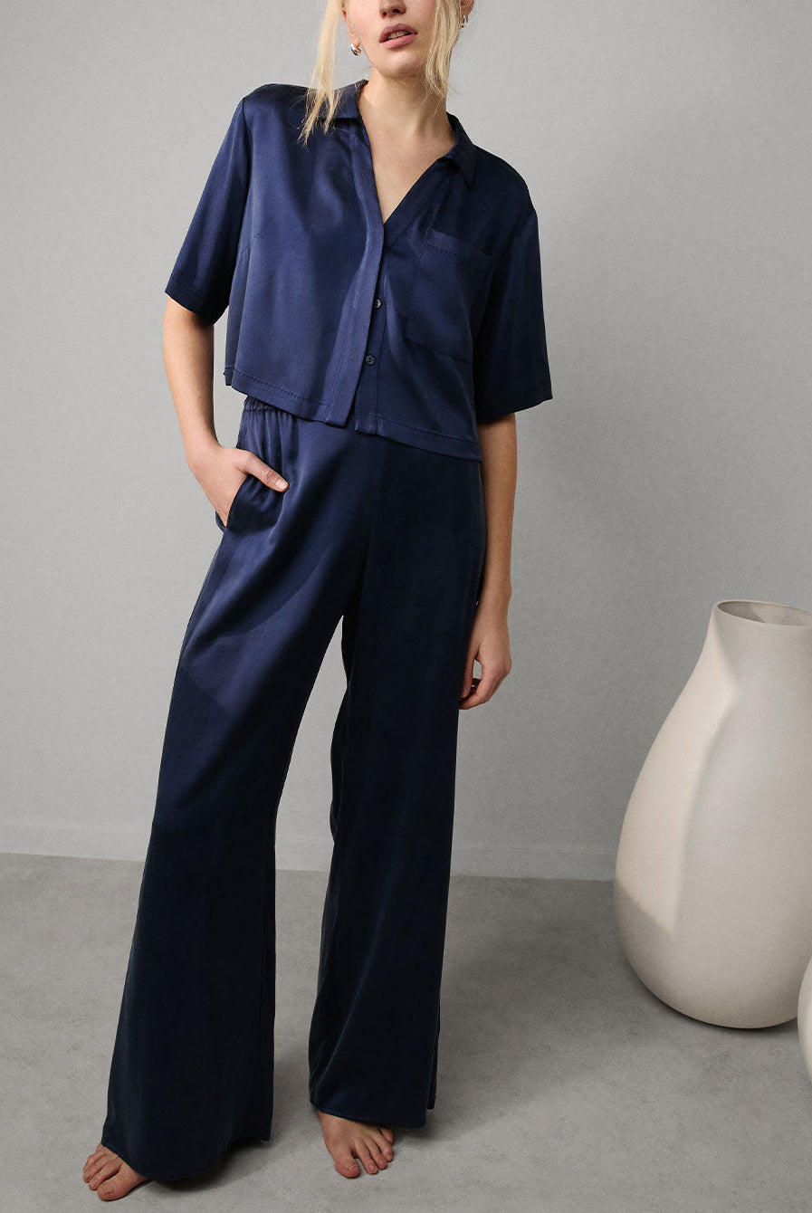 Lunya Washable Silk High Rise Pant Set - #Deep Blue