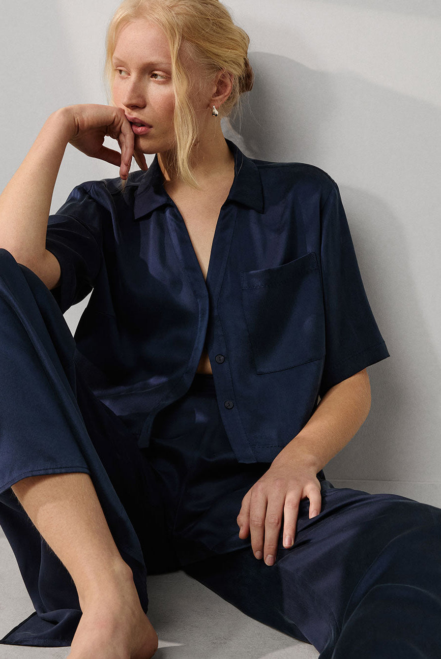 Lunya Washable Silk High Rise Pant Set - #Deep Blue