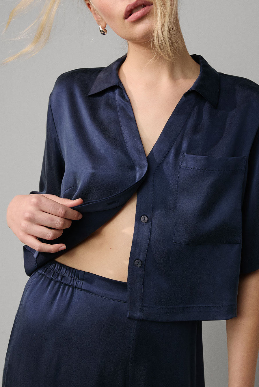 Lunya Washable Silk High Rise Pant Set - #Deep Blue