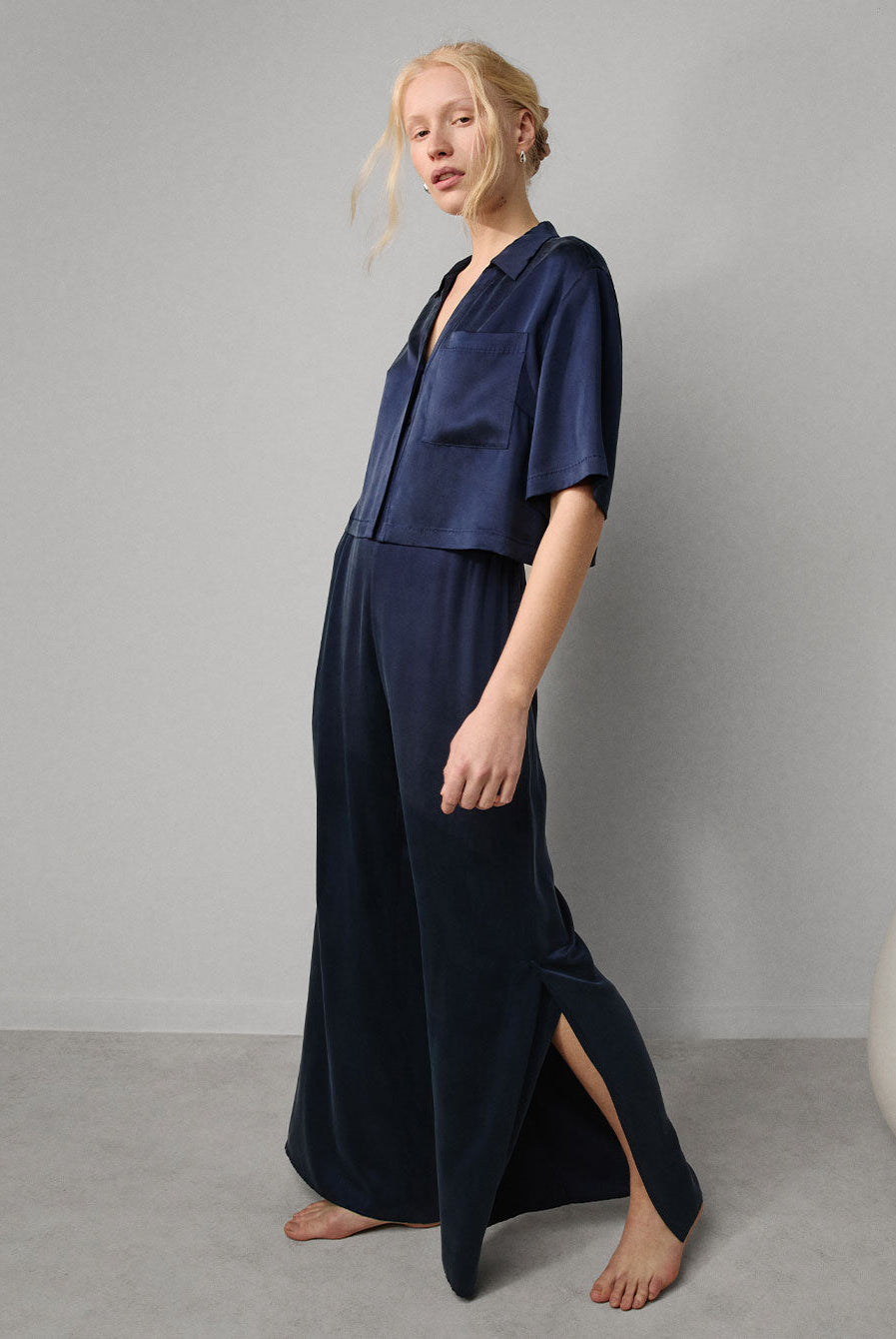 Lunya Washable Silk High Rise Pant Set - #Deep Blue