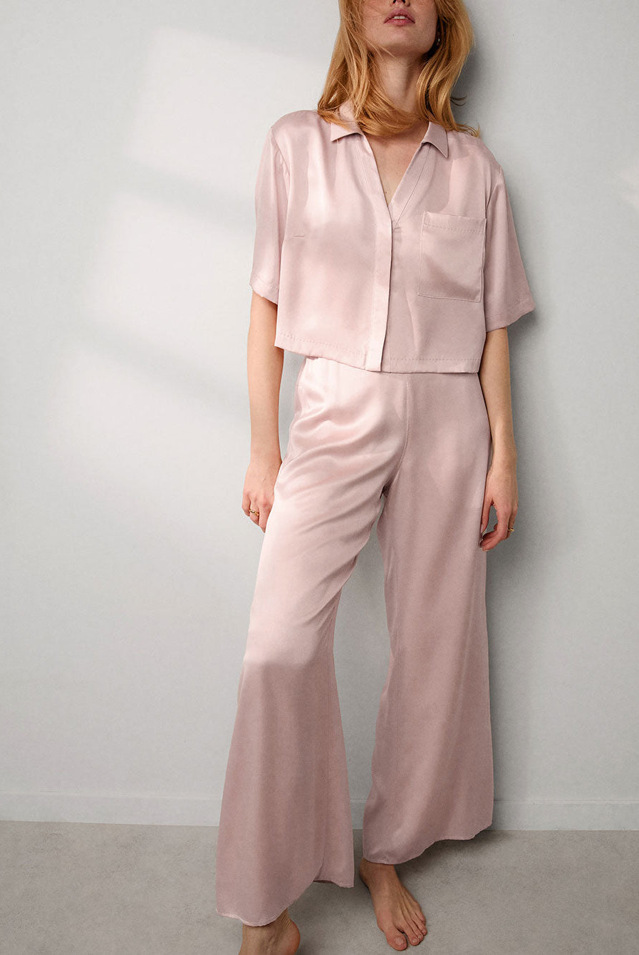 Washable Silk High Rise Pant Set - #Delicate Pink