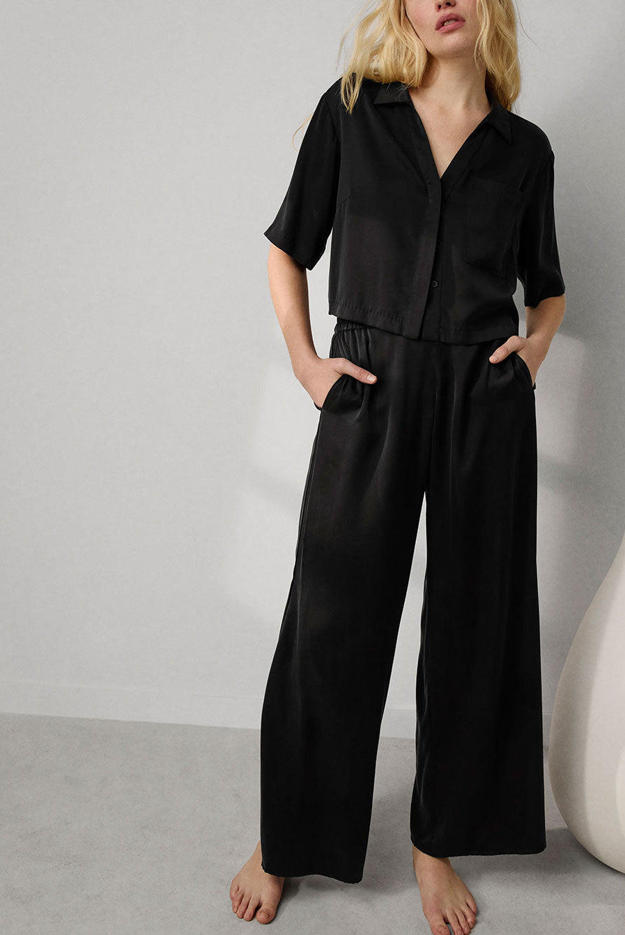 Lunya Washable Silk High Rise Pant Set - #Immersed Black