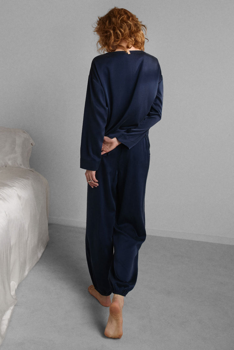 Lunya Pajamas Washable Silk Long Sleeve Jogger Pant Set - #Deep Blue