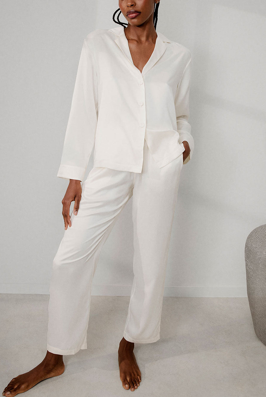 Lunya Pajamas Washable Silk Long Sleeve Pant Set - #Tranquil White