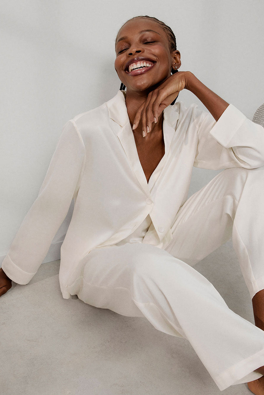 Lunya Pajamas Washable Silk Long Sleeve Pant Set - #Tranquil White