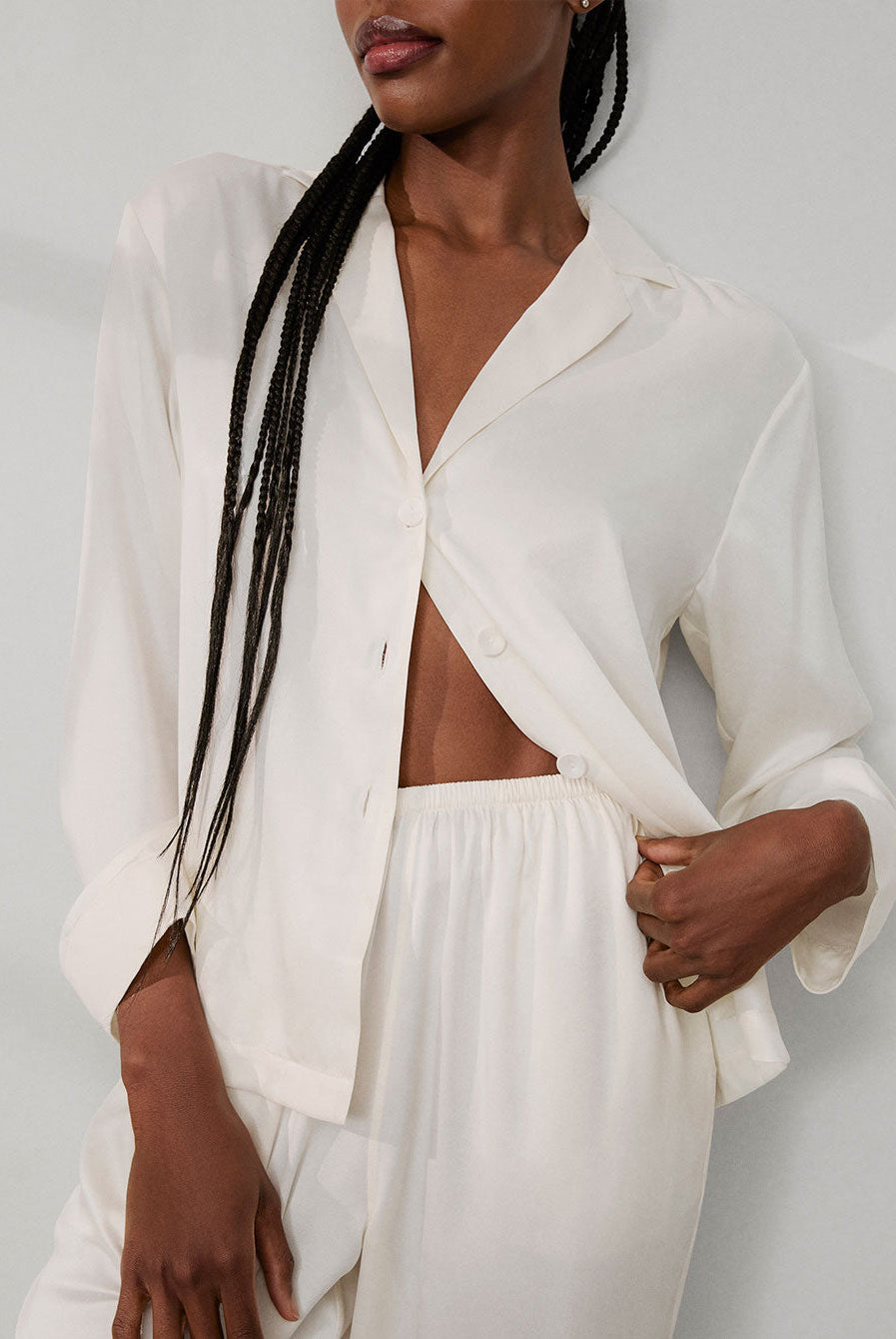 Lunya Pajamas Washable Silk Long Sleeve Pant Set - #Tranquil White