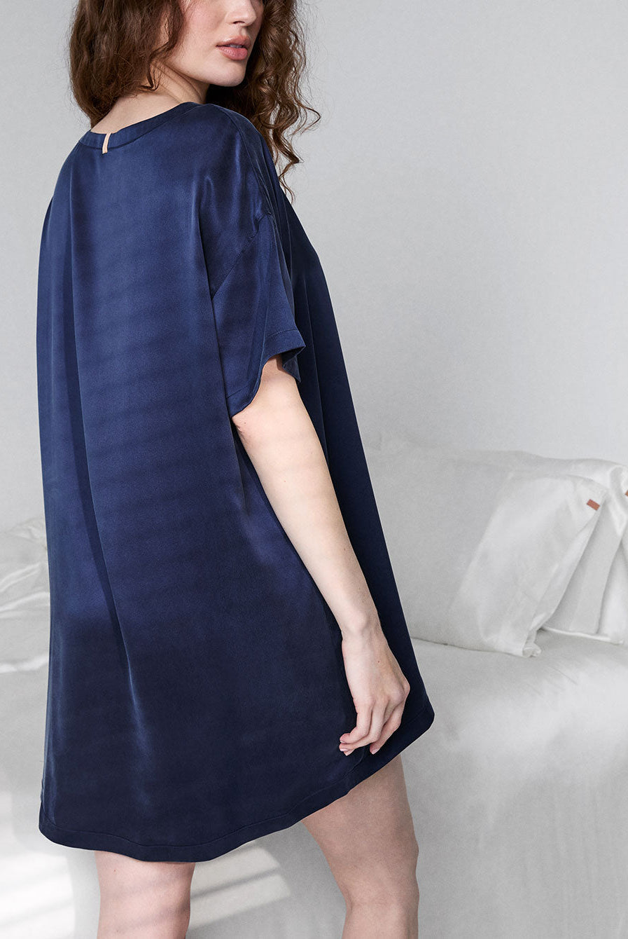 Washable Silk Oversized Sleep Tee - #Deep Blue