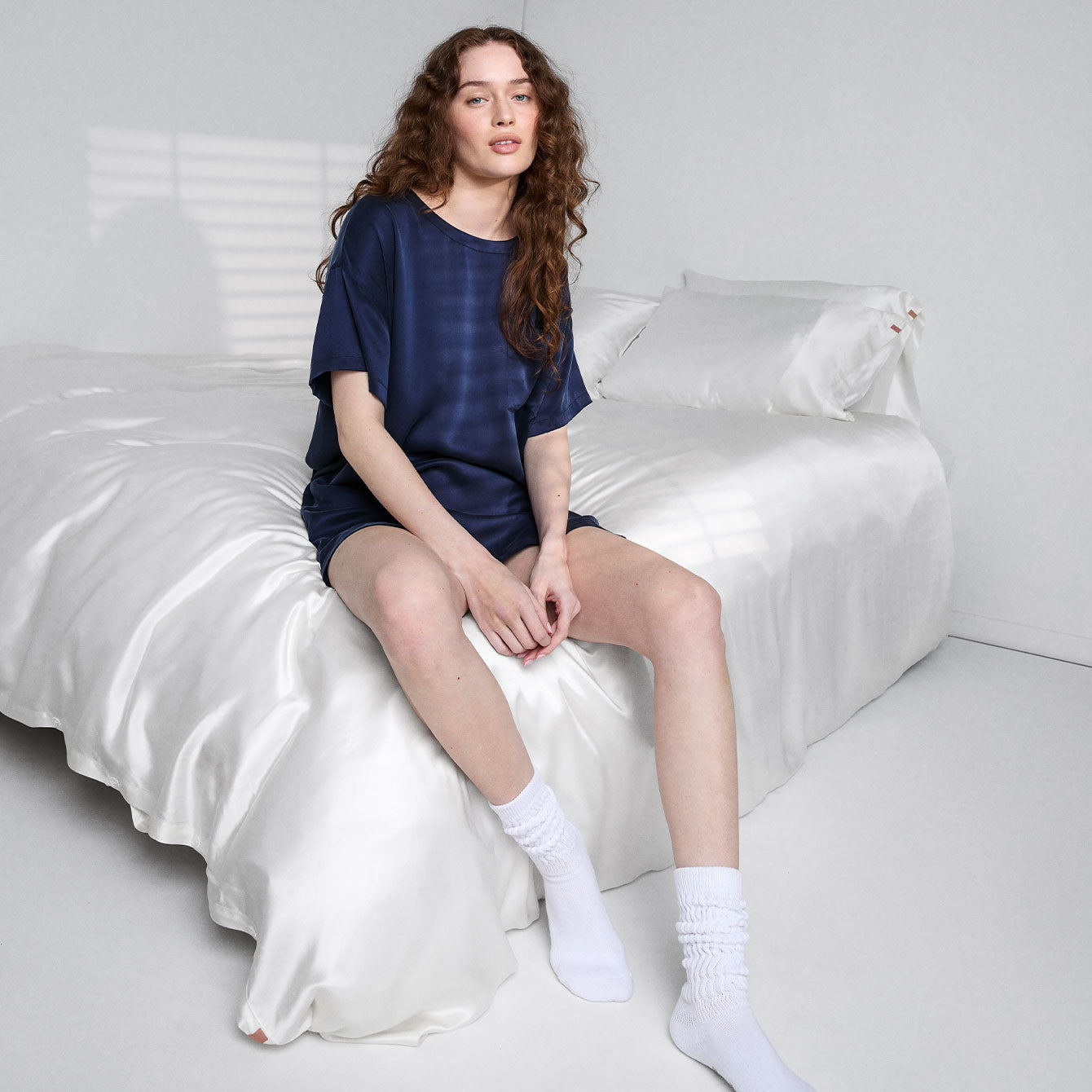 Washable Silk Oversized Sleep Tee - #Deep Blue