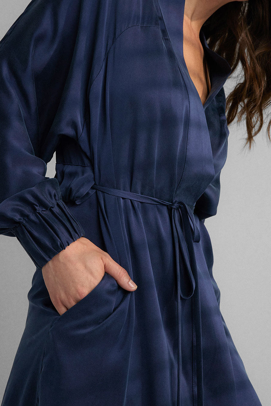 Lunya Sleepwear Washable Silk Robe - #Deep Blue