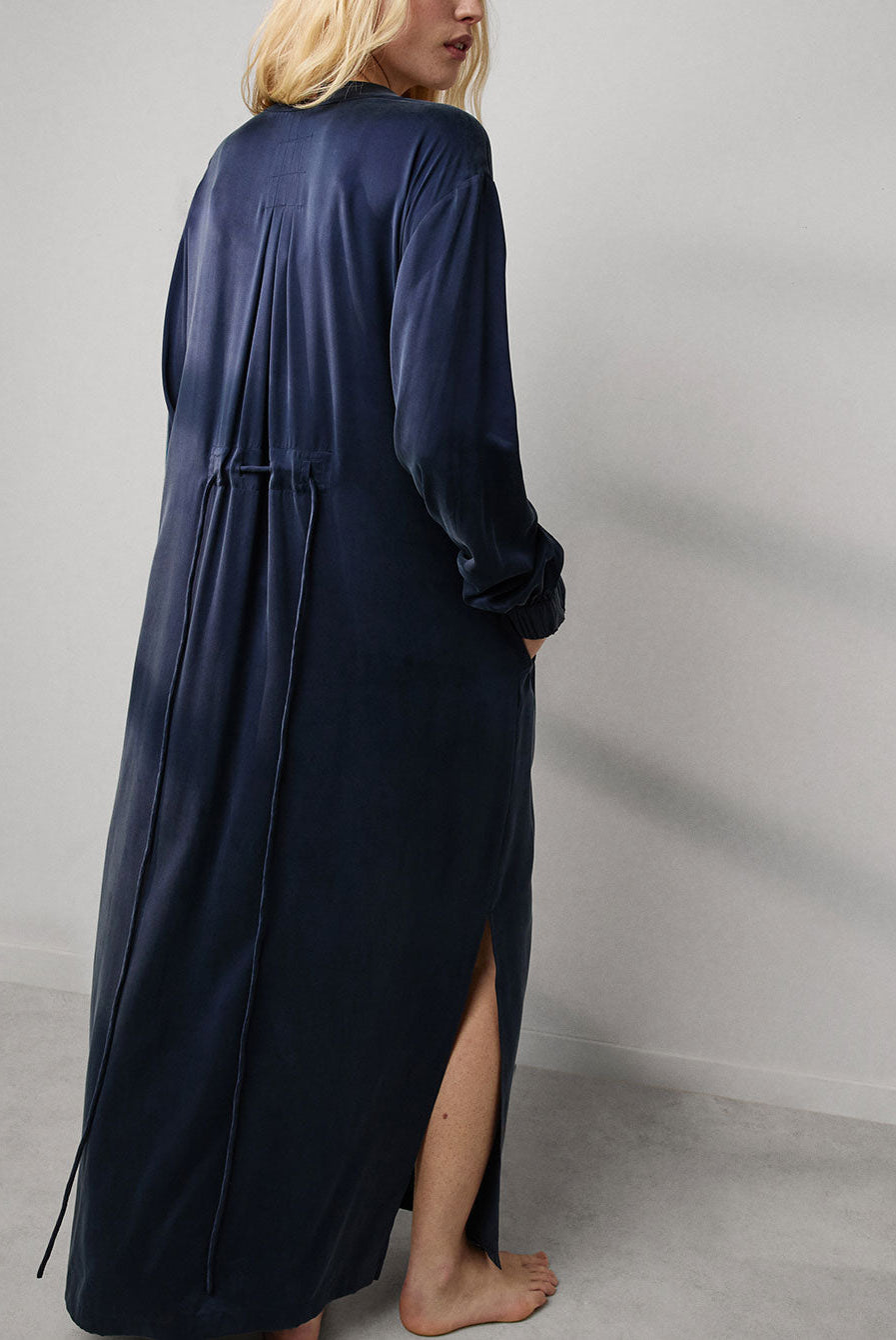 Lunya Sleepwear Washable Silk Long Robe - #Deep Blue