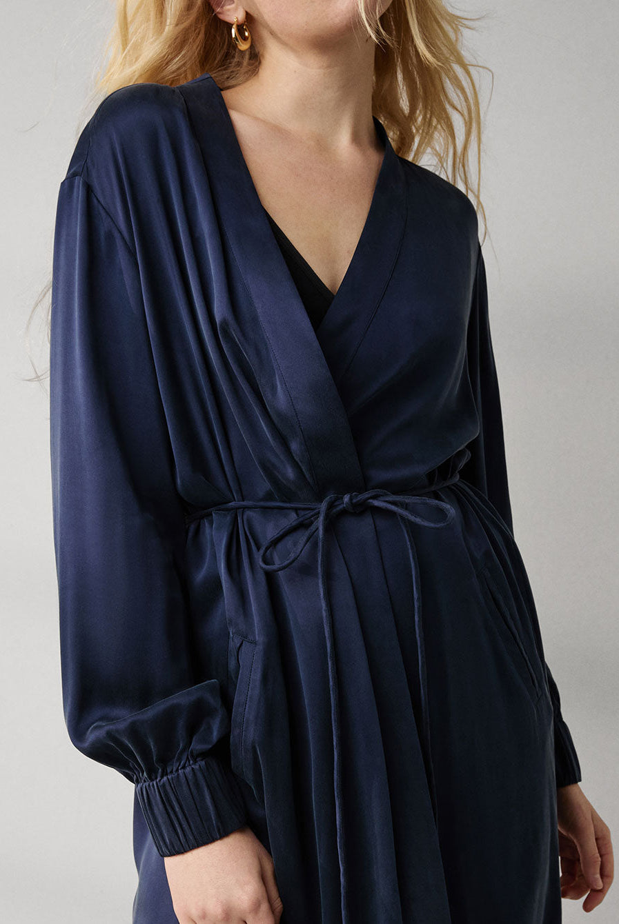 Lunya Sleepwear Washable Silk Long Robe - #Deep Blue