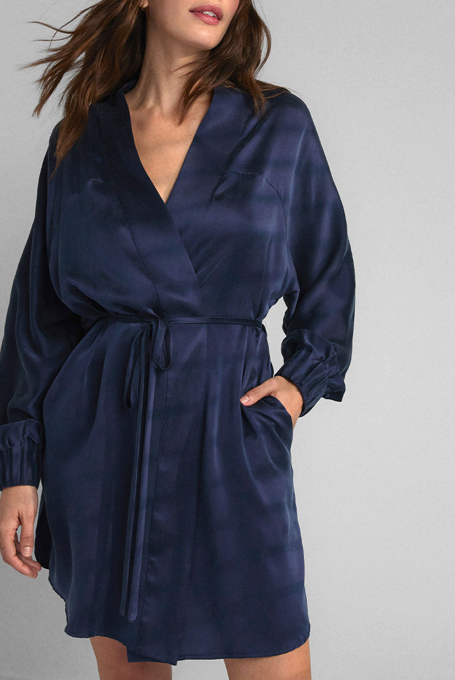 Lunya Sleepwear Washable Silk Robe - #Deep Blue