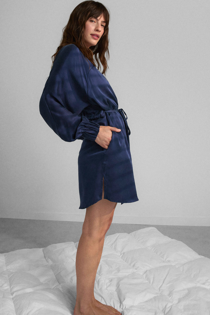 Lunya Sleepwear Washable Silk Robe - #Deep Blue