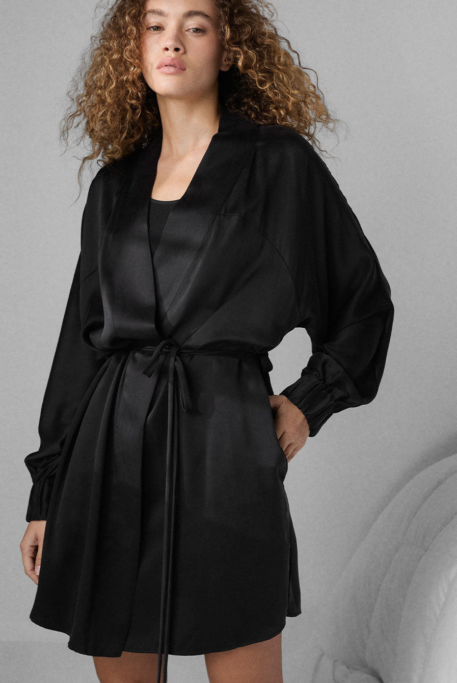 Lunya Sleepwear Washable Silk Robe - #Immersed Black