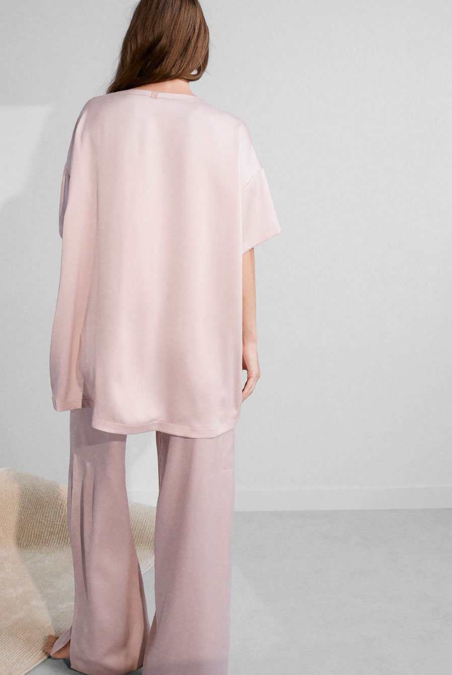 Washable Silk Tee Pant Set - #Delicate Pink