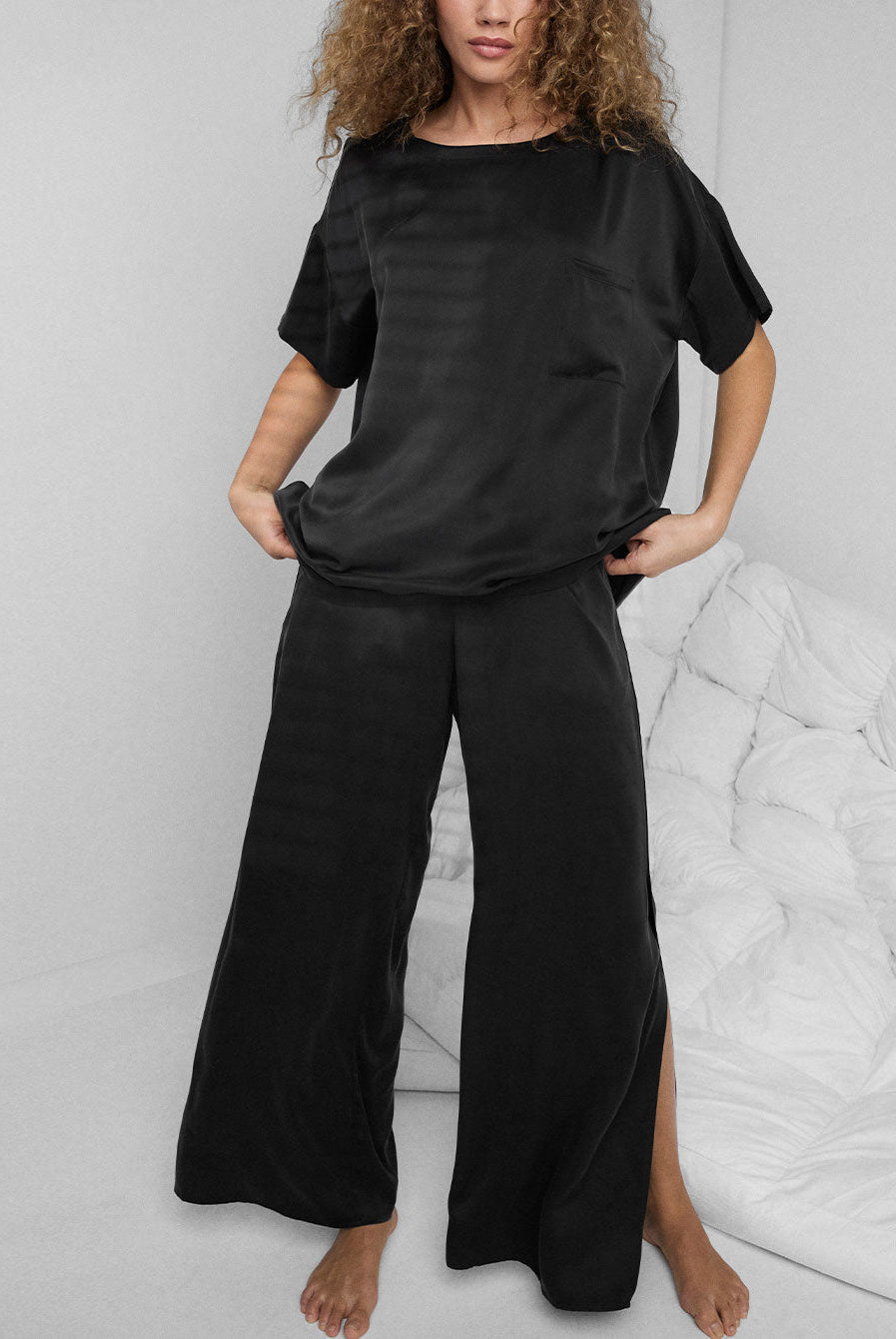 Lunya Washable Silk Tee Pant Set - #Immersed Black