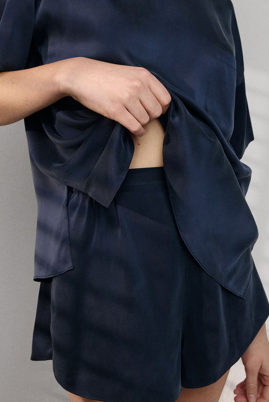 Lunya Pajamas Washable Silk Tee Short Set - #Deep Blue