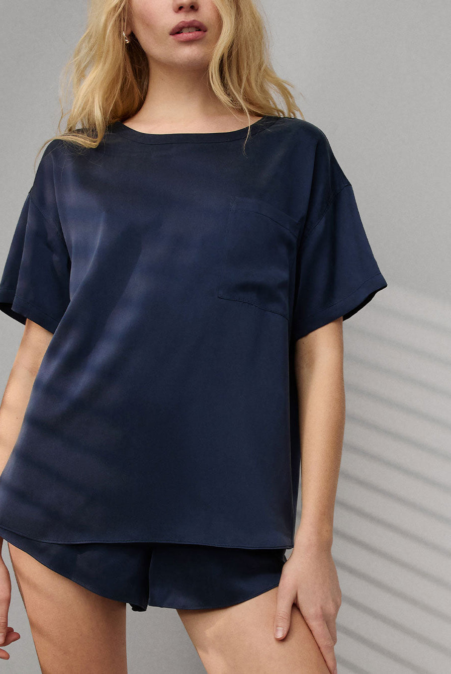 Lunya Pajamas Washable Silk Tee Short Set - #Deep Blue