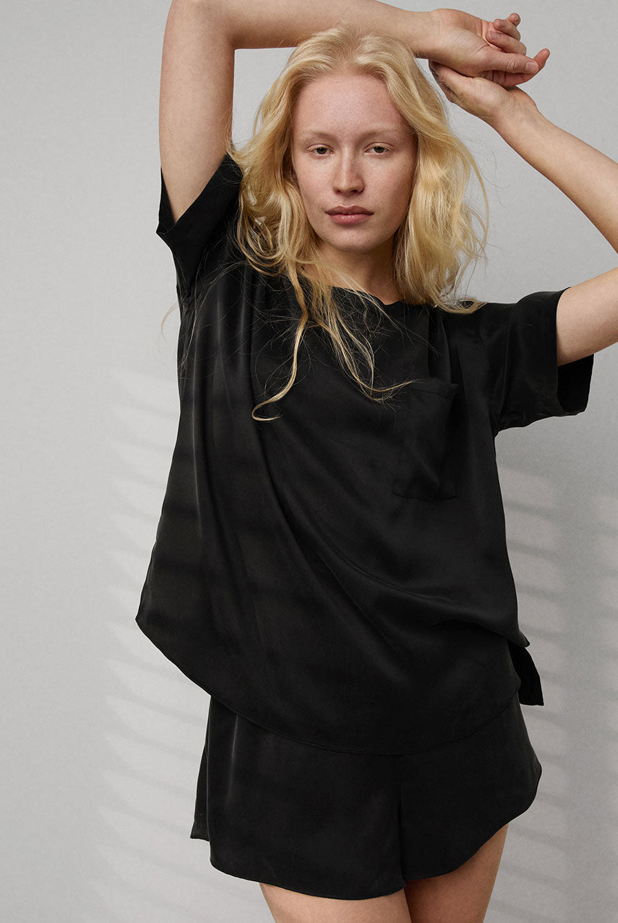 Lunya Pajamas Washable Silk Tee Short Set - #Immersed Black
